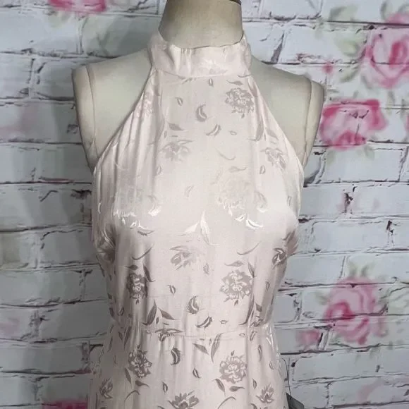 Lulu’s nwt Red Carpet Ready Light Rose Floral Satin Jacquard Maxi Dress - Picture 5 of 14